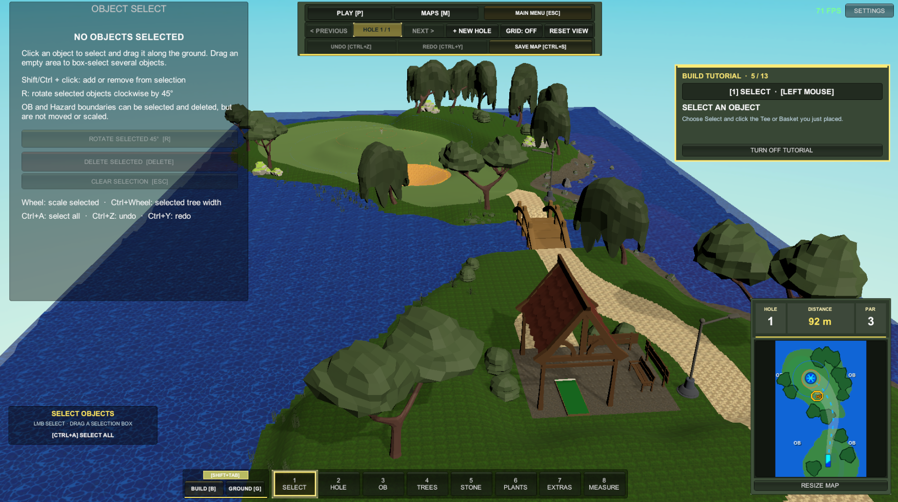 An overhead look at the new terrain, water and course decoration tools