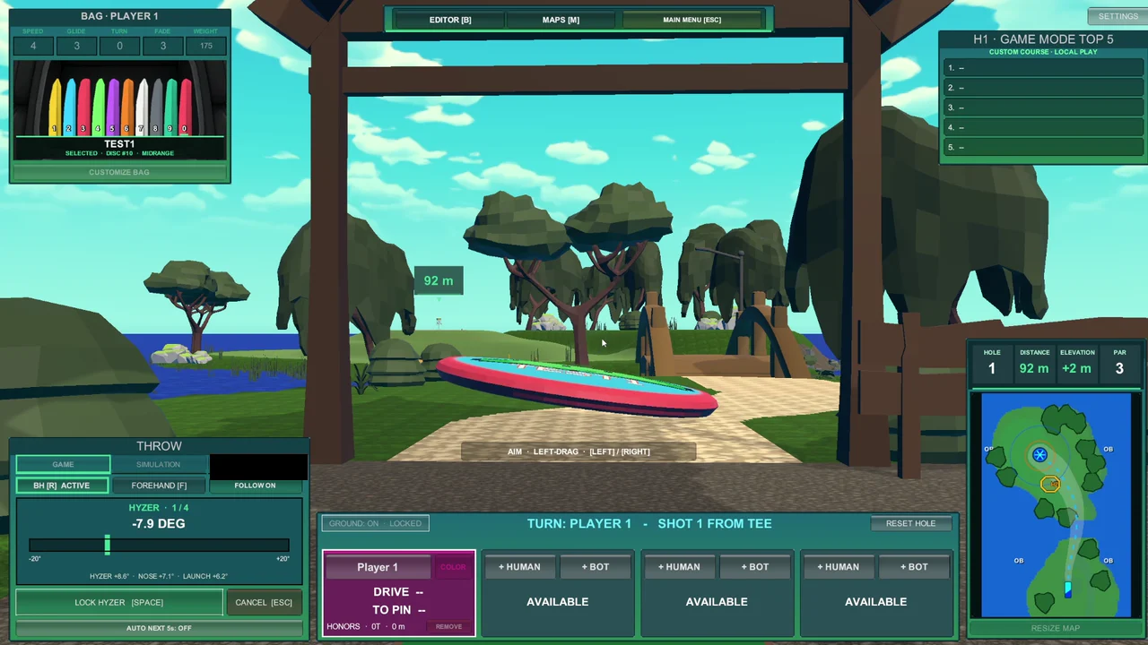 A disc waiting in front of the player while the new throw timing meter is active